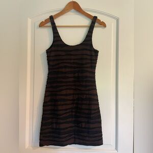 Free People Downtown Date Brown Black Textured Bodycon Mini Dress S-P